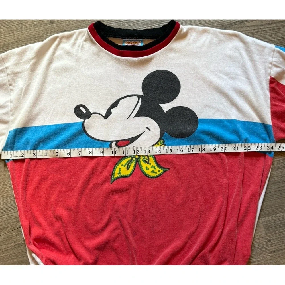 Vintage Disney Mickey Mouse Sunday Comics Shirt USA Color Block Dolman Sleeve L